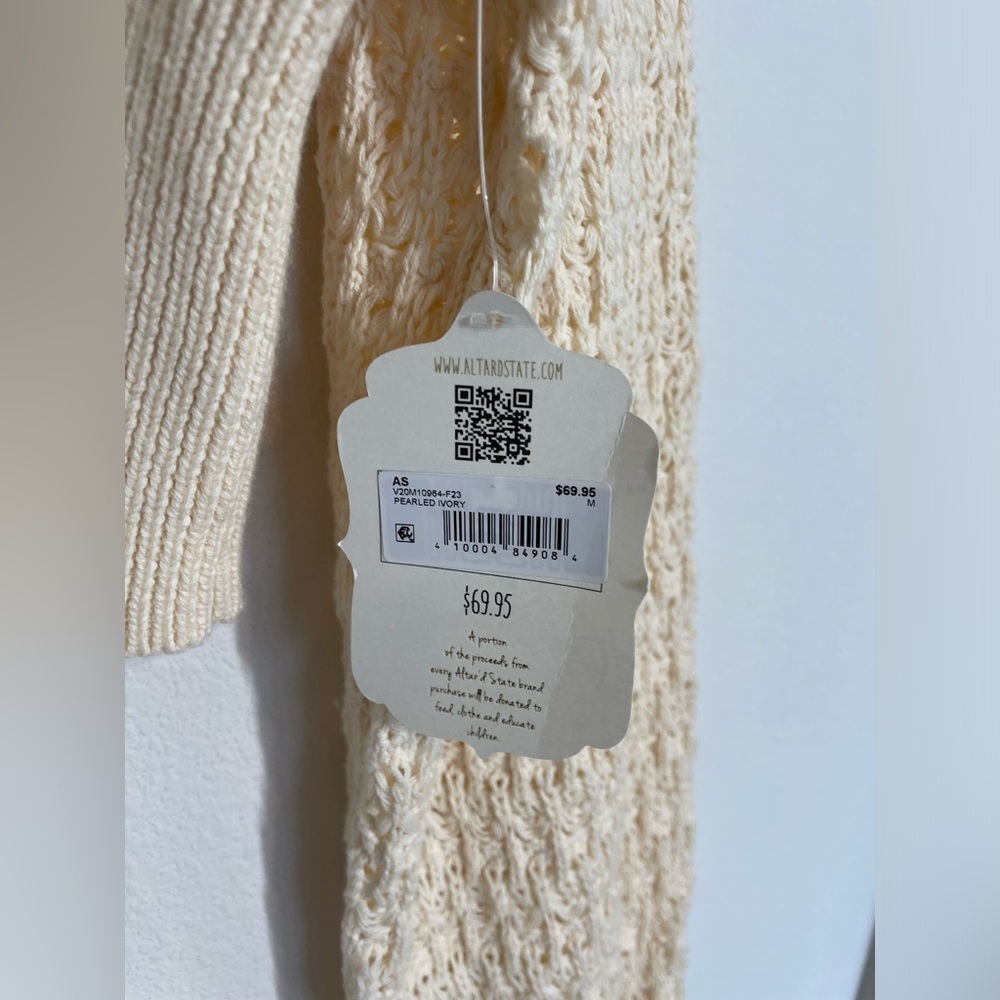EUC Altar’d State Briella Knit Sweater Open Knit Crochet Cropped Ivory Size M - Picture 9 of 13